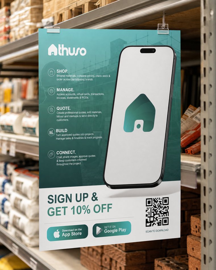 Thuso shelf signage with QR code in a hardware aisle